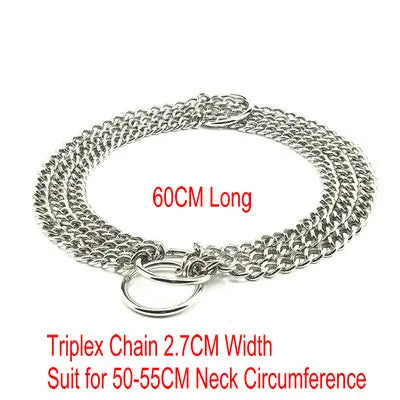 HQ S1 Stainless Steel Double Triplex Chain Dog Collar Lead Leash Outdoor Pet Dog Training Collar P Chain for Middle Big Dogs