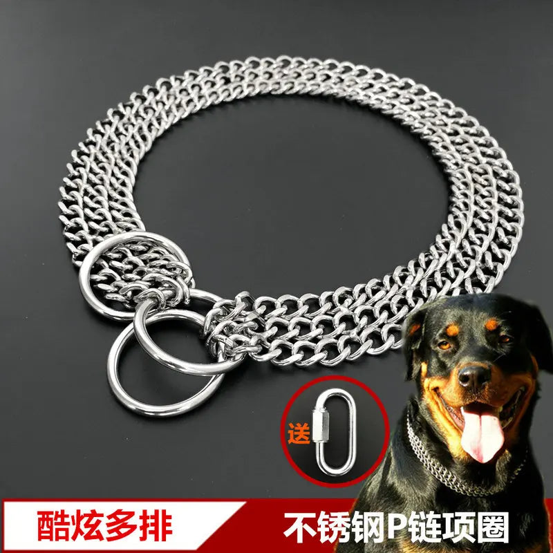 HQ S1 Stainless Steel Double Triplex Chain Dog Collar Lead Leash Outdoor Pet Dog Training Collar P Chain for Middle Big Dogs