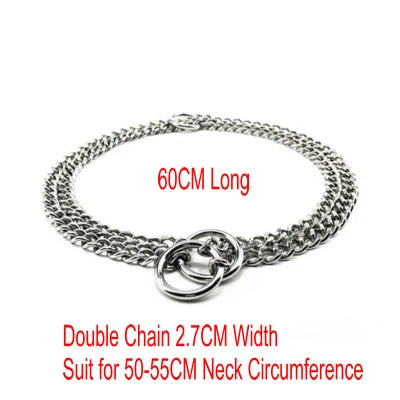 HQ S1 Stainless Steel Double Triplex Chain Dog Collar Lead Leash Outdoor Pet Dog Training Collar P Chain for Middle Big Dogs