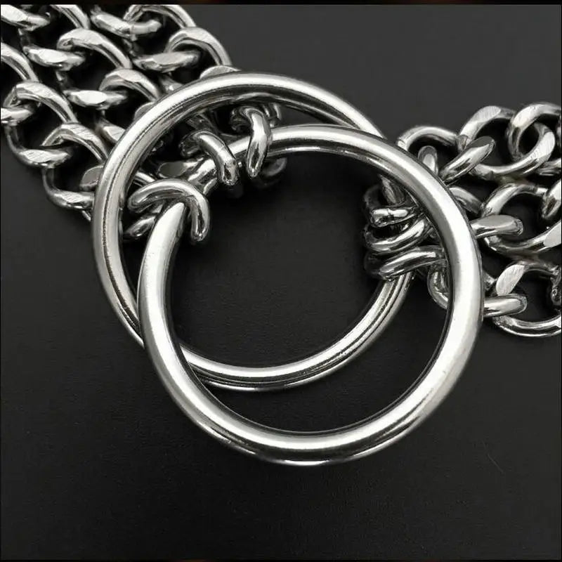 HQ S1 Stainless Steel Double Triplex Chain Dog Collar Lead Leash Outdoor Pet Dog Training Collar P Chain for Middle Big Dogs