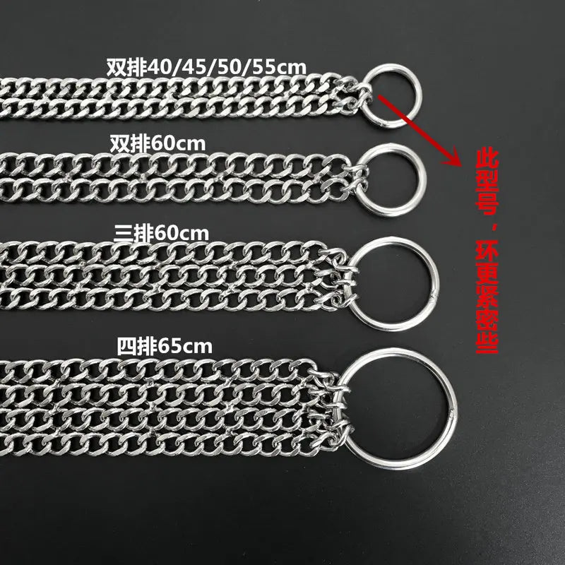 HQ S1 Stainless Steel Double Triplex Chain Dog Collar Lead Leash Outdoor Pet Dog Training Collar P Chain for Middle Big Dogs