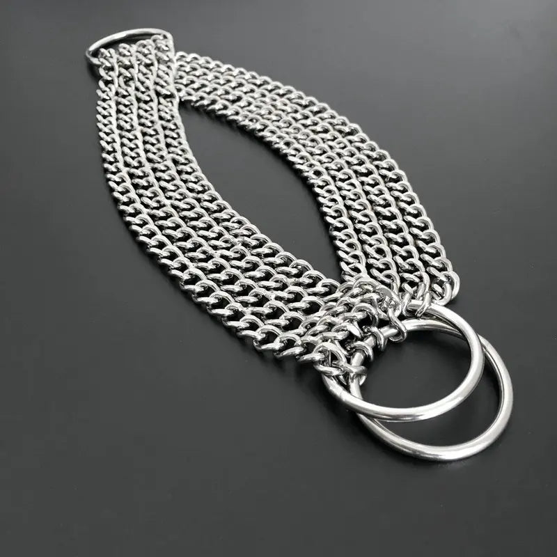 HQ S1 Stainless Steel Double Triplex Chain Dog Collar Lead Leash Outdoor Pet Dog Training Collar P Chain for Middle Big Dogs