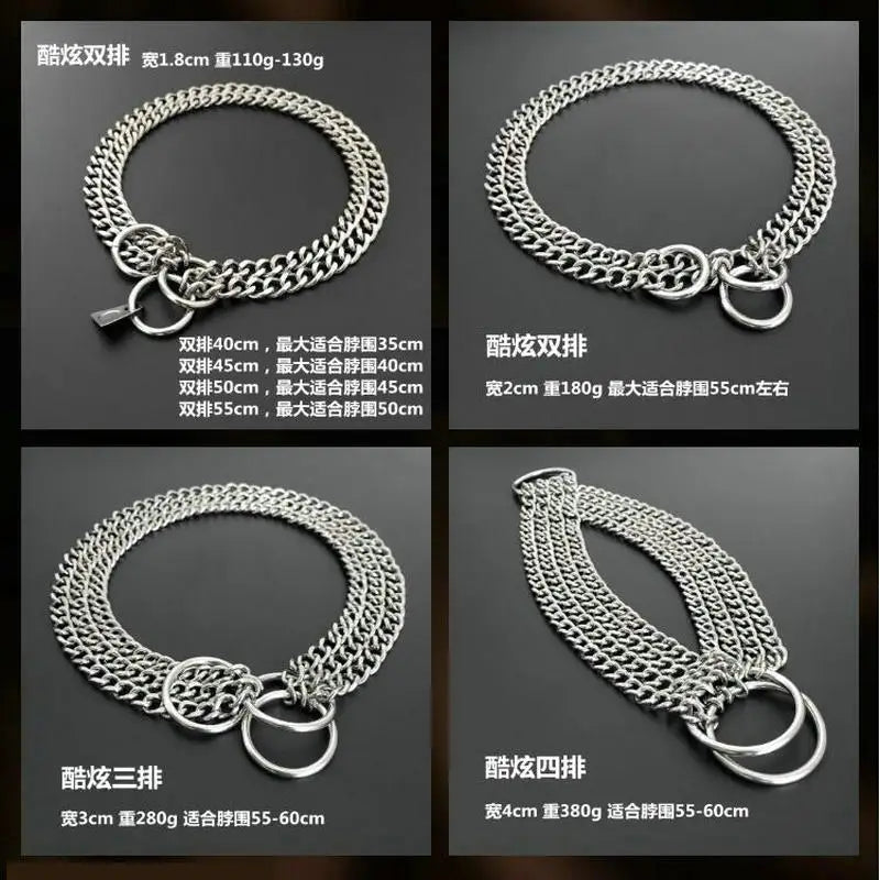 HQ S1 Stainless Steel Double Triplex Chain Dog Collar Lead Leash Outdoor Pet Dog Training Collar P Chain for Middle Big Dogs