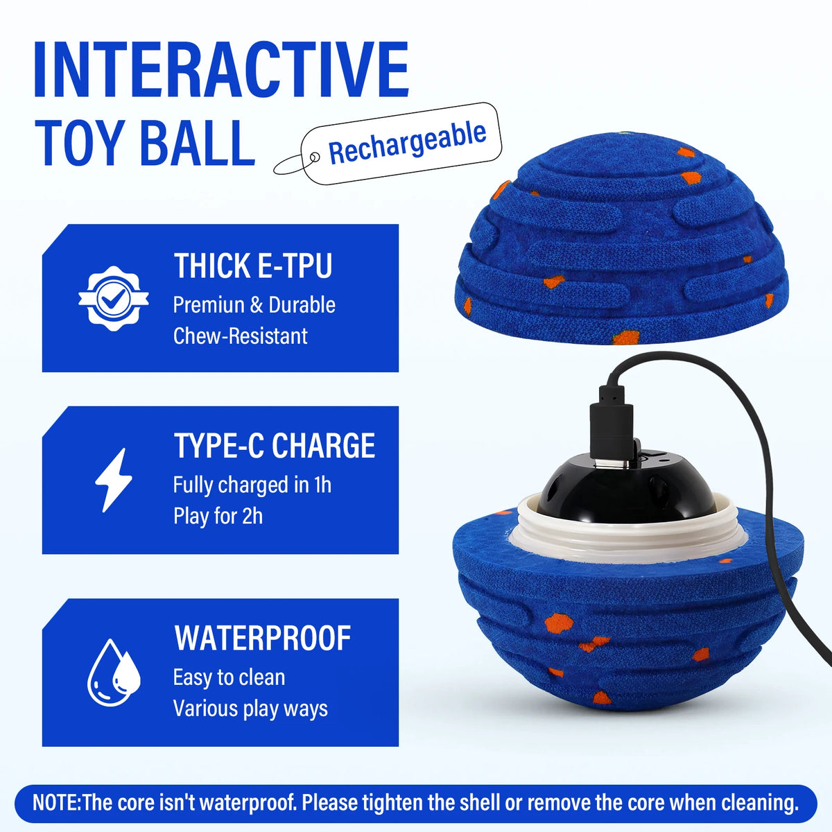 Smart Interactive Dog Toy, E-TPU Toy Ball for Aggressive Chewers, Automatic Moving, Rechargeable Ball for Small/M