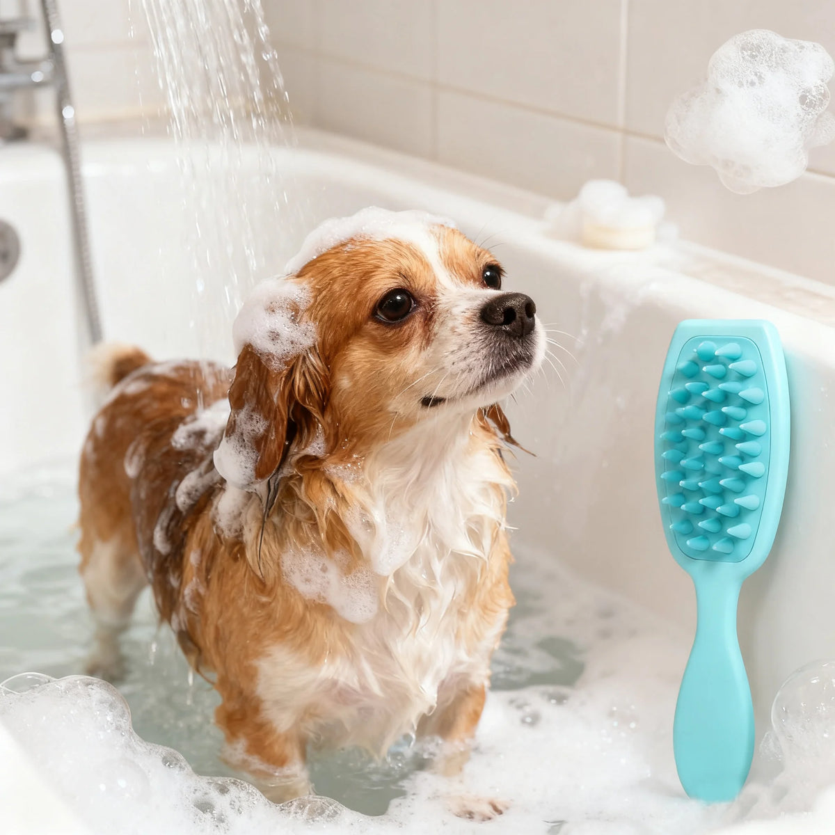 Pet Silicone Handle Bath Brush, Soft-toothed Dog and Cat Bath Massage Comb, Hair Care and Cleaning Pet Comb