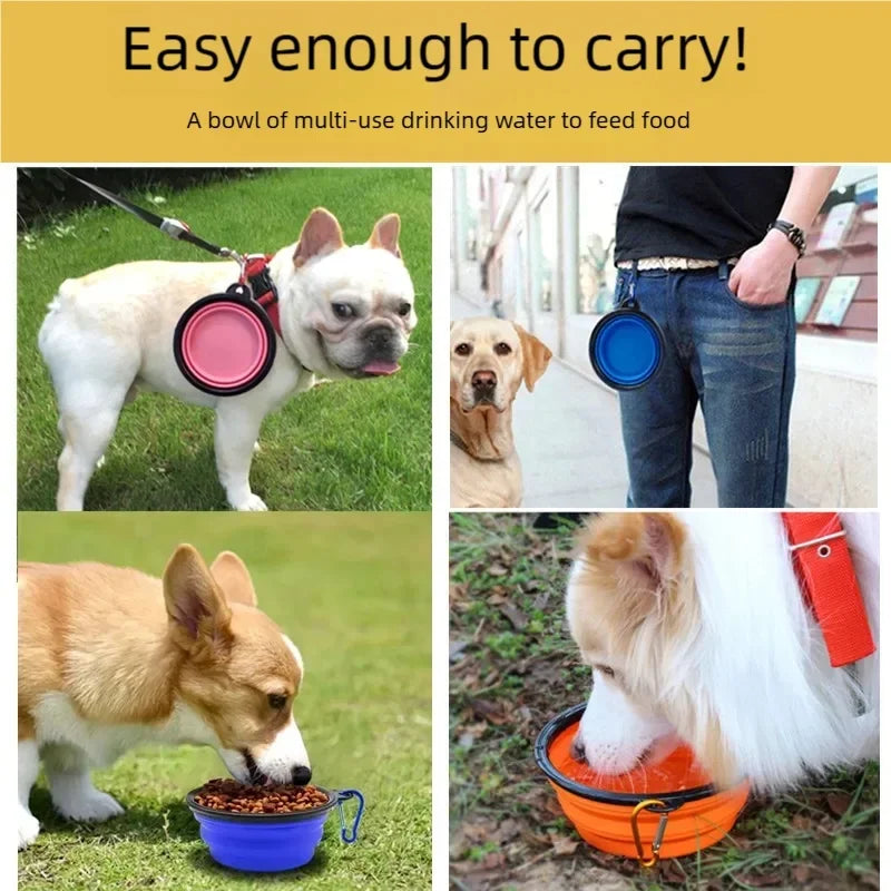 Folding Portable Silicone Dog Feeder Bowl 2-in-1 Pet Dispenser for Outdoor Travel Food And Water Container for Dogs And Cats
